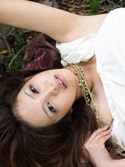 Yura Aikawa cute Asian teen in white is adorable in her white dress