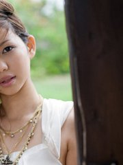 Yura Aikawa cute Asian teen in white is adorable in her white dress