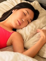 Cute asian beauty stroking pussy