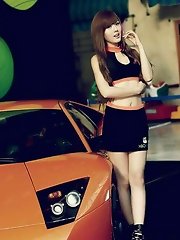 Hwang Mi Hee dresses in tight, tiny clothing to outline her slender legs and sumptuous cute tits