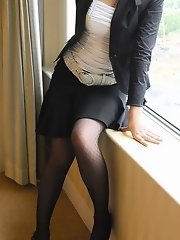 Asian office girl is a slutty in stockings
