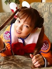 Innocent looking Japanese tramp teases cocks