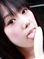 Machikos tiny mouth could barely wrap around the hentai fruit and it didnt take long before she slowly pressed the banana against her perfect shaved p
