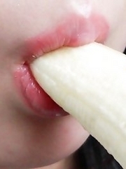 Machikos tiny mouth could barely wrap around the hentai fruit and it didnt take long before she slowly pressed the banana against her perfect shaved p