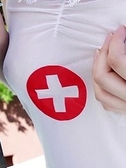 Sexy Japanese nurse Machiko enters the room