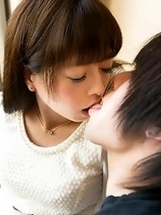 Cute and adorable Japanese av idol Mamika kisses her boyfriend with all her love