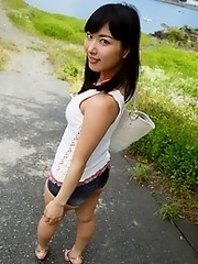 Sweet and nasty Japanese babes Kana Yume goes outdoors to show her naked tits