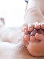 Yuka Shirayuki using her soft and big soles to make him explode all over them