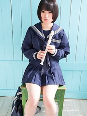 Minori lips touch the firm tip and she gets ready to...