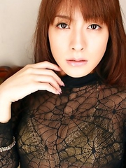Rika Kawamura shows cunt in spider lace crotchless outfit