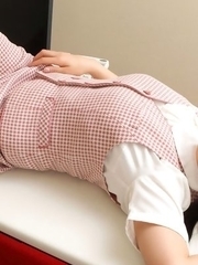 Maria Akamine in office outfit sits with ass up in the air