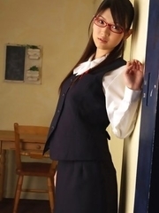 Noriko Kijima with specs and office suit is elegant and hot