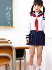 Kana Moriyama is sexy both in uniform and in satin linjerie