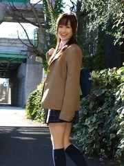 Hikari Yamaguchi in uniform and coat wants to share choco