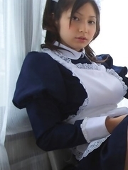 Kaori Ishii in house keeper uniform shows pussy in panty