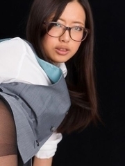 Nerdy teen Miyuki Fukatsu giving this dude a great pantyhose footjob in HQ
