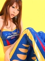 Minami Haduki busty is hot cupcake in blue latex outfit