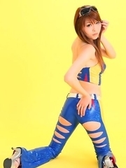 Minami Haduki busty is hot cupcake in blue latex outfit