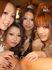 Saki, Yuki, Shiho, Karin, suck and ride cocks