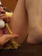 Asian Kaede Oshiro aroused with toy on clit