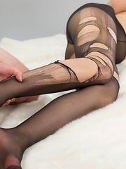 Madoka Yukishiro wearing a pantyhose during a deeply arousing thigh fucking session